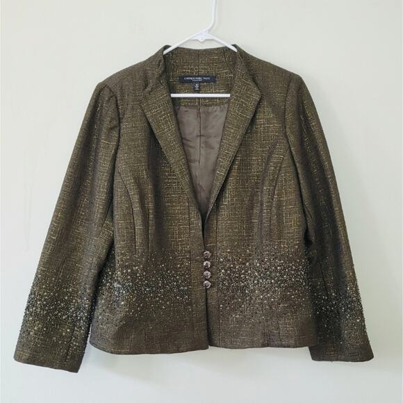 Carmen Marc Valvo Olive Green Embelished Evening Jacket size 16 - Picture 1 of 10